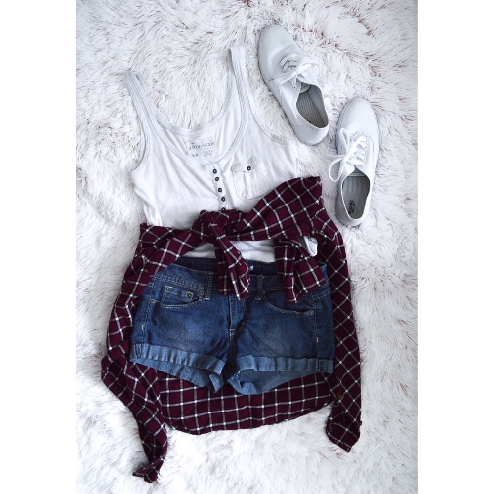 Hollister Maroon & White Plaid Flannel Shirt